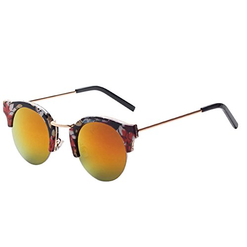 GUGGE Half Frame Retro Round Reflective Sunglasses Color Film