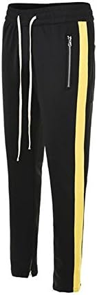 ONCEGALA Men’s Hip Hop Skinny Ankle Track Pants-Athletic Jogger with Side Stripe (Black/Yellow, L)