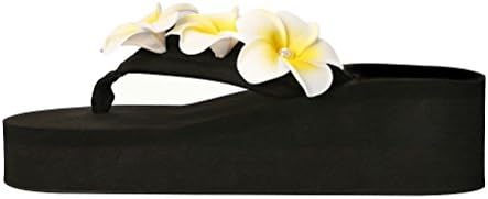 Langforth Women's Plumeria Platform Wedge Flip Flop Thong Sandals (5.5 B(M) US, Black)