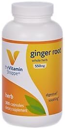 The Vitamin Shoppe Ginger Root 550MG, Whole Herb Supplement That Supports Digestion & Soothing (300 Capsules)