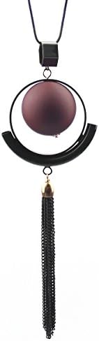 Beautiful Tassel Long Chain Necklace for Women Sweater Necklace Red Wooden Ball Alloy Tassel for Work,Daily wear by Gexo