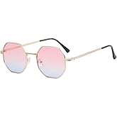 ENTHYI Hexagon Polarized Sunglasses for Women/Men Vintage Octagon Metal Sun Glasses Polygon Glass Square Shades