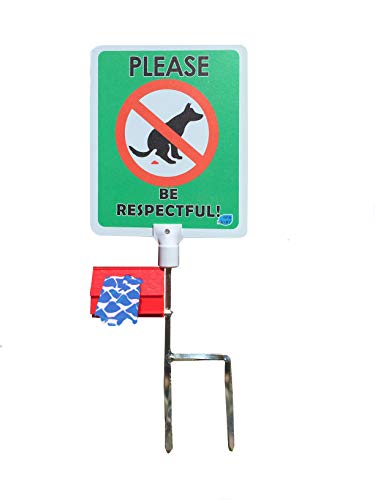 No Poop Dog Signs Poop Bag Dispenser | Stop Dogs from Pooping On Your Lawn | Sign Reads:Please Be Respectful | Protect Property | No Poo | No Pooper Scooper | Biodegradable (Please Be Respectful)