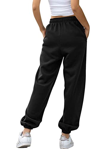 AROGONE Womens Comfy High Waist Sweatpants Loose Baggy Lounge Casual Joggers Sweat Pants Cinch Bottom with Pockets Black Small