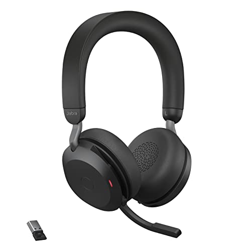 Jabra Evolve2 75 Wireless PC Headset mit 8-Mikrofon-Technologie - Dual-Foam-Stereo-Kopfhoerer mit moderner aktiver Geraeuschunterdrueckung, USB-A Bluetooth-Adapter und UC-Kompatibilitaet - Schwarz