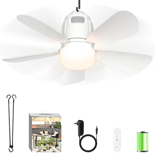 Canopy Fan 50CM, 20000mAh Portable Outdoor Ceiling Fan with Light with Remote Control and Extension Hook, Easy Operation Battery Powered Fan Light for Gazebo, Tent, Patio, Pergola
