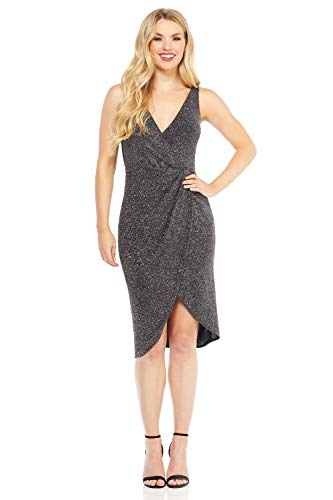 Maggy London Women's Multi Glitter Draped Front Cocktail Dress, Silver, 14 - Thumbnail 2