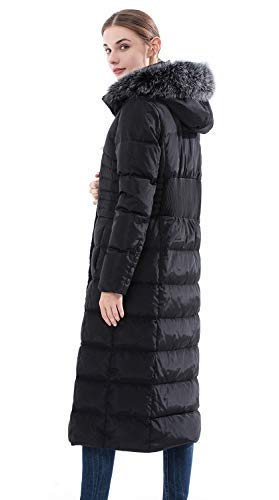 Obosoyo Women's Hooded Thickened Long Down Jacket Maxi Down Parka Puffer Coat Black M