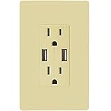 TOPGREENER TU2154A 4A High Speed Dual USB Charger Outlet 15A Tamper Resistant Receptacle & 2 Free Wall Plates, Ivory