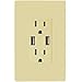 TOPGREENER TU2154A 4A High Speed Dual USB Charger Outlet 15A Tamper Resistant Receptacle & 2 Free Wall Plates, Ivory