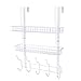 MILIJIA Coat Rack, Over the Door Hanger with Mesh Basket, Detachable Storage Shelf for Towels, Hats, Handbags, Coats (White-2 Baskets)