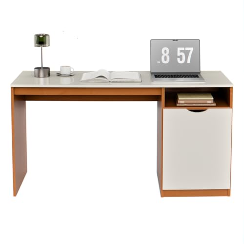 Escrivaninha de Estudo e Trabalho em MDF Compacta, Mesa para Home Office com Nicho Aberto e Armário com Porta, Estrutura Resistente para Quarto e Escritório (Nature OFF)