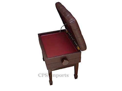 Adjustable Genuine Leather Artist Concert Piano Bench in Walnut Satin