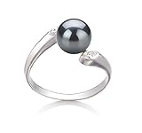 PearlsOnly - Dana Black 6-7mm AAA Quality Freshwater 925 Sterling Silver Cultured Pearl Ring - Size-8