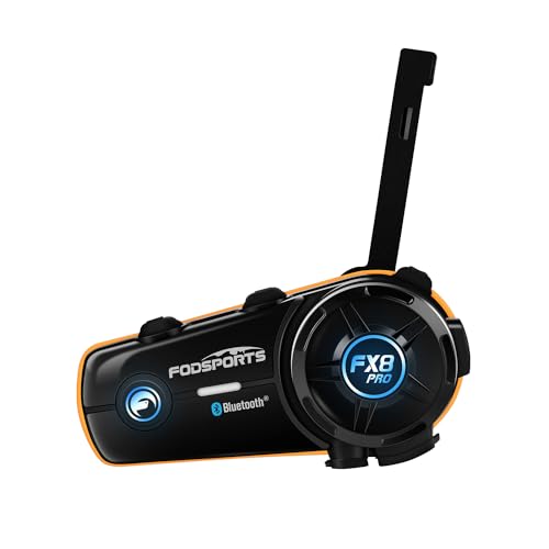 Fodsports FX8 Pro Casque Intercom Moto Bluetooth, Contrôle par Application, 7 Langues Vocales, Musique et Intercom Simultanés, Communication pour 10 Motards, Partage de Musique, Radio FM(1 Unité)