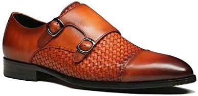 Hoog Men's Double Buckle Monk Strap Loafers Genuine Cow Leather Flexible  Foot Comfortable Pointed Toe Anti Slip Wear Resistant Formal Dress Shoes,  Brown (45 EU, numeric_45): Buy Online at Best Price in