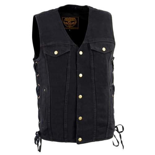 Milwaukee Leather Black Men's Side Lace Denim Vest w/Chest Pockets (Small)