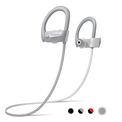 Letscom Wireless Headphones, Bluetooth 5.0 Earbuds IPX7 Waterproof Workout Earphones HD Stereo Sound Bass Headsets Noise Cancellation 15Hrs Playtime with Portable Case