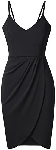 VeryAnn Women's V Neck Black Adjustable Spaghetti Straps Evening Cocktail Dress