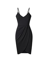 VeryAnn Vestido de cóctel de noche con tirantes de espagueti ajustables en negro con cuello en V para mujer