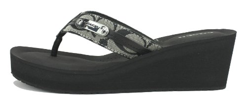Coach Women�s Jaden Signature Wedge Thong Sandals, Black