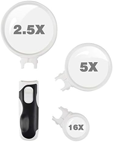 Magnifying Glass with LED Lights,Includes 3 Lens(2.5X,5X,16x) Handheld magnifer Loupe for Hobby, Reading,Crafts,Macular Degeneration
