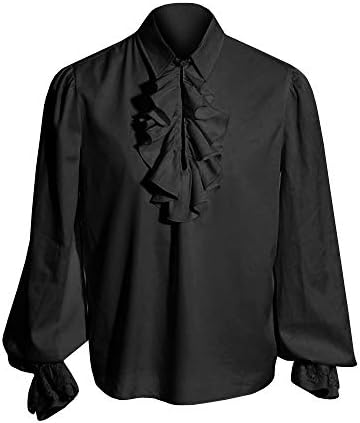 Men Ruffled Gothic Steampunk Victorian Pirate Cosplay Long Sleeve Lace Stand Collar Costume Shirt