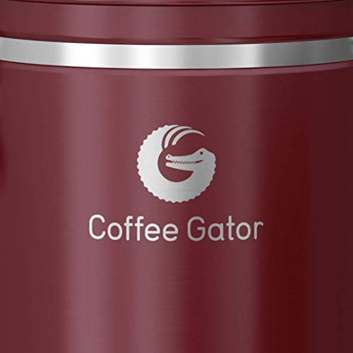 Coffee Canister - Coffee Gator Stainless Steel Coffee Container - Fresher Beans and Grounds for Longer - Date-Tracker, CO2-Release Valve and Measuring Scoop - Large, Red