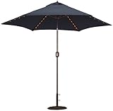 Tropishade Tropilight LED Lighted 9 ft Bronze Aluminum Market Umbrella with Navy Polyester Cover
