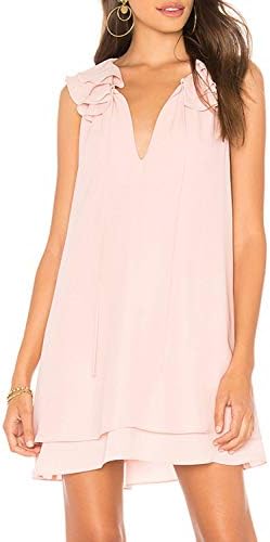 D Jill Women's Loose Chiffon Dress Ruffle Trim Sleeveless Casual Tunic Dress Summer Beach