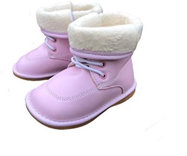 Girls Winter Boots, Pink Toddler Squeaky Boots, Warm Casual Ankle Boots, Girls First Walker Shoes, PU Leather with Faux Fur Lining UK Sizes 3 to 7 Width