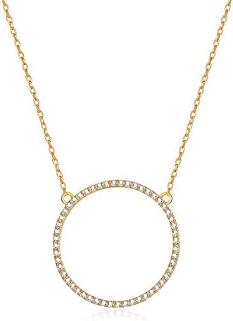 SunSilverLover Circle Necklace 925 Real Sterling Sliver Round Cubic Zircon Pendant Collar Necklace