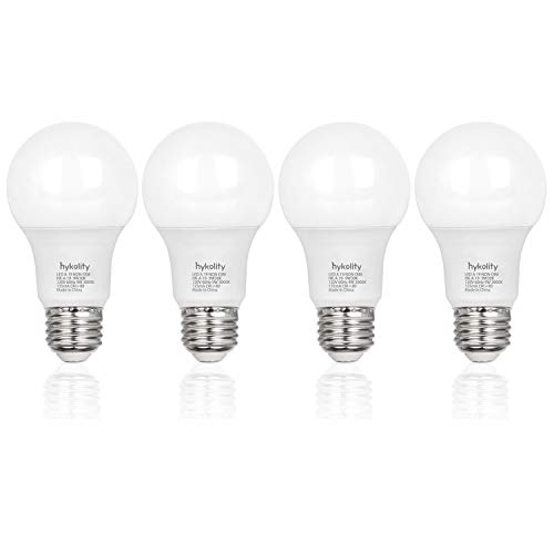 Hykolity 60W Equivalent A19 LED Light Bulb, 9W, 5000K Daylight, 800LM, E26 Medium Base, Non-Dimmable, UL Listed (4 Pack)