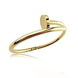 Stainless Steel Nail Style Love Gold Plated Bangle Bracelet Oval High Polish , Fits 7.5inch Wrists