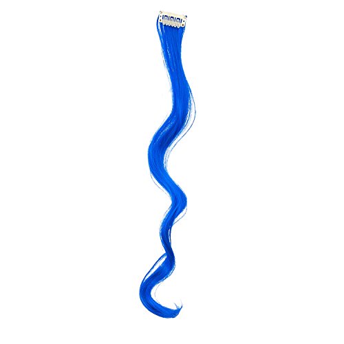 SWACC 12 Pcs Curly One Color Party Highlights Clip on in Hair Extensions Colored Hair Streak Synthetic Hairpieces (Blue)
