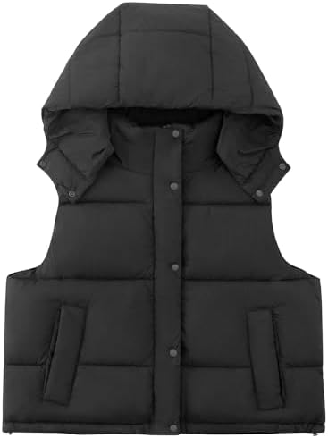 Cropped Puffer Vest Women Zip Up Stand Collar Winter Coats
