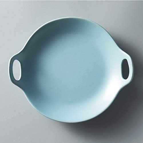 Dorcas Matte Texture Ceramics Plates Round Rectangle Baking Porcelain Plate,Black, White, Blue, Pink (Round, blue)