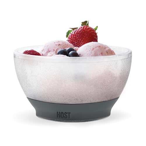 Host Ice Cream Freeze Schale, gefrierbares doppelwandiges isoliertes Küchenzubehör mit Kühlgel für Desserts, Dips, Müsli, mit komfortablem Silikongriff, Kunststoff, grau
