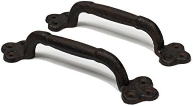 Gate Pull Handle Set of Two, Rustic Solid Cast Iron 2" Wide 9" Long x 2" Height, Industrial Antique Grab Bar Towel Bar, Natural Finish
