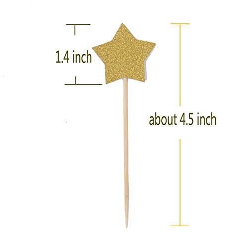 Zicome 50 Pack Double Sided Gold Glitter Cupcake Toppers Attached with Sticks for Baby Bridal Shower Birthday Party and Wedding (Star)