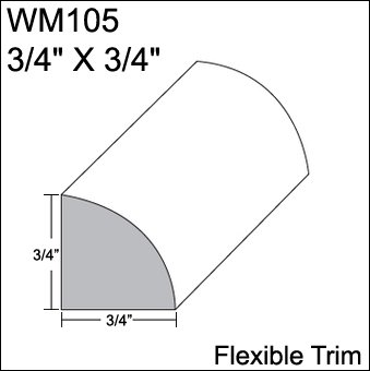 Flexible Moulding - Flexible Quarter Round Moulding - WM105-3/4" X 3/4" - 8' Straight - Flexible Trim