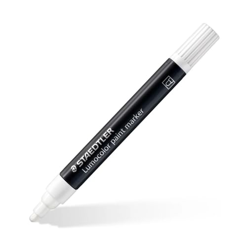STAEDTLER Acrylmarker Lumocolor, weiß, deckende, permanente Acryltinte, wisch- und wasserfest, für helle- und dunkle Oberflächen, Linienbreite 2,4 mm, geruchsarm, 10 Acrylmarker, 349-0