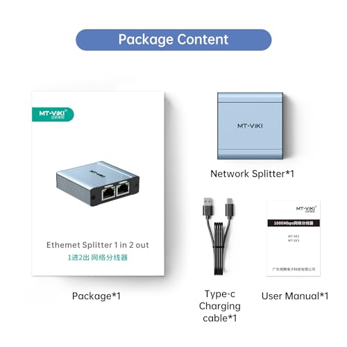 MT-VIKI Ethernet Splitter 1 to 2 High Speed 1000Mbps, Gigabit Dual RJ45 Splitter Adapter for Cat5/5e/6/7/8 Cable [NOT Included ETHERNET Cable]