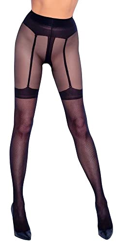 Cottelli Legwear Medias abiertas con tirantes para mujer Negro 5