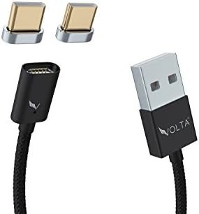 Volta Charger Type C to USB A Magnetic Charger, Super Fast Charger, One Cable and Two Tips (Black, 3.2 Feet/1 Meter)