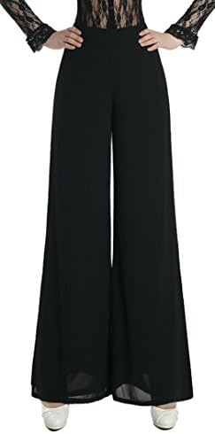 Cloudy Arch Women's Chiffon High Waist Wide Leg Split Palazzo Pants(Black,29)