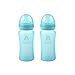 Wawita Glass Baby Bottle with Protective Silicone, Anti-Colic System and Soft Medical Breast-Like Silicone Nipple, Lightweight, BPA Free, Natural Breastfeeding Bottle, Medium Flow, Blue 8 oz, 2 Count