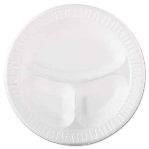 Dart 10CPWQR Laminated Foam Dinnerware, Plate, 3-Comp, 10 1/4