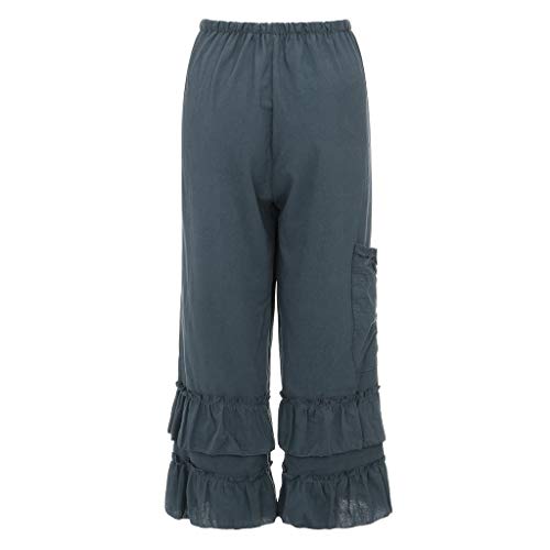 Mnyycxen Women's Comfy Drawstring Elastic Waist Linen Pants Ruffle Hem Long Pant with Pocket Navy - Thumbnail 2
