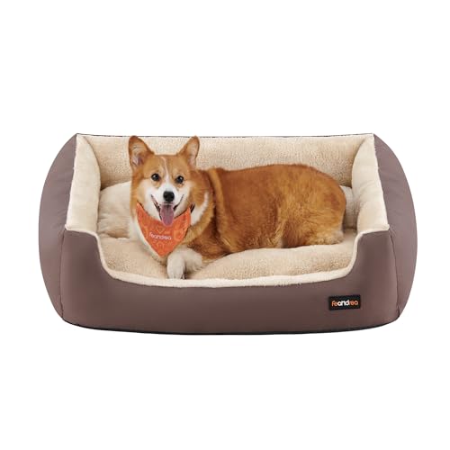 Cama para Perros, Sofá Cama para Mascotas, Alfombra Extraíble y Reversible, Bordes Elevados, Base Antideslizante, Talla L, 85 x 65 x 21 cm, Marrón Café y Beige Arena PGW04Z